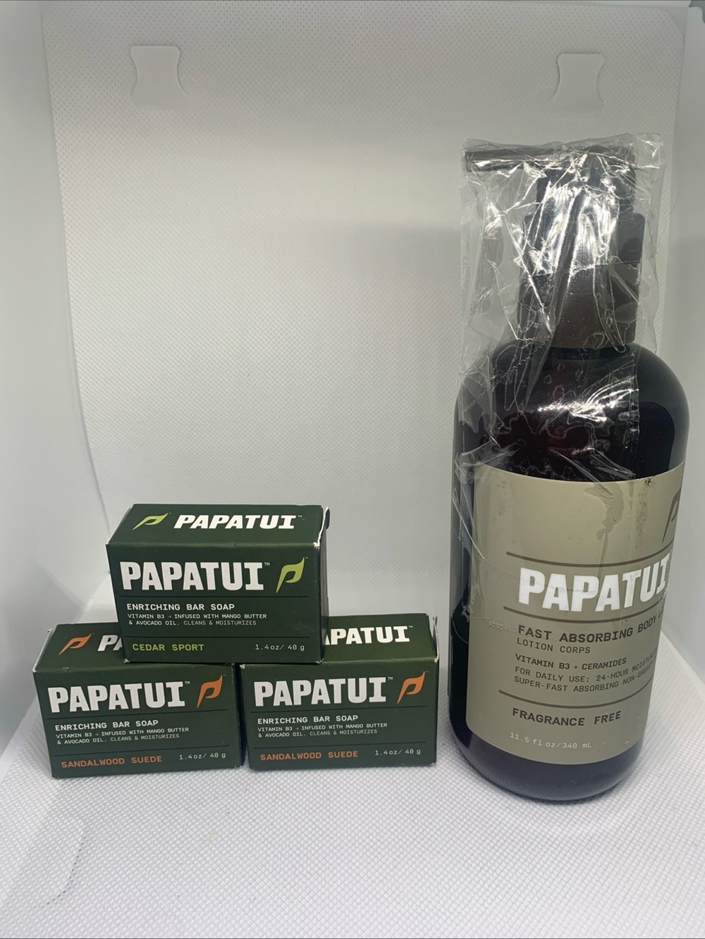 PAPATUI Skincare Set- Fragrance Free Lotion Full Size and 3 mini soaps